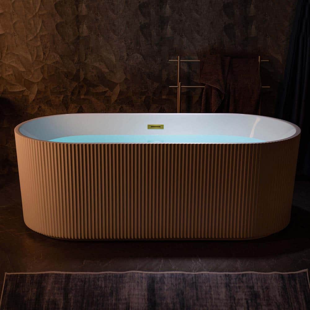 Pavanjit 67" White Acrylic Freestanding Soaking Bathtub with Brushed Gold Drain