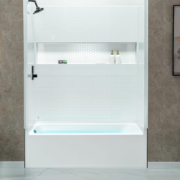 60 in. L x 32 in. W x 64 in. Alcove Bathtub and Shower Stall Combo Kit with Left Hand Drain in White