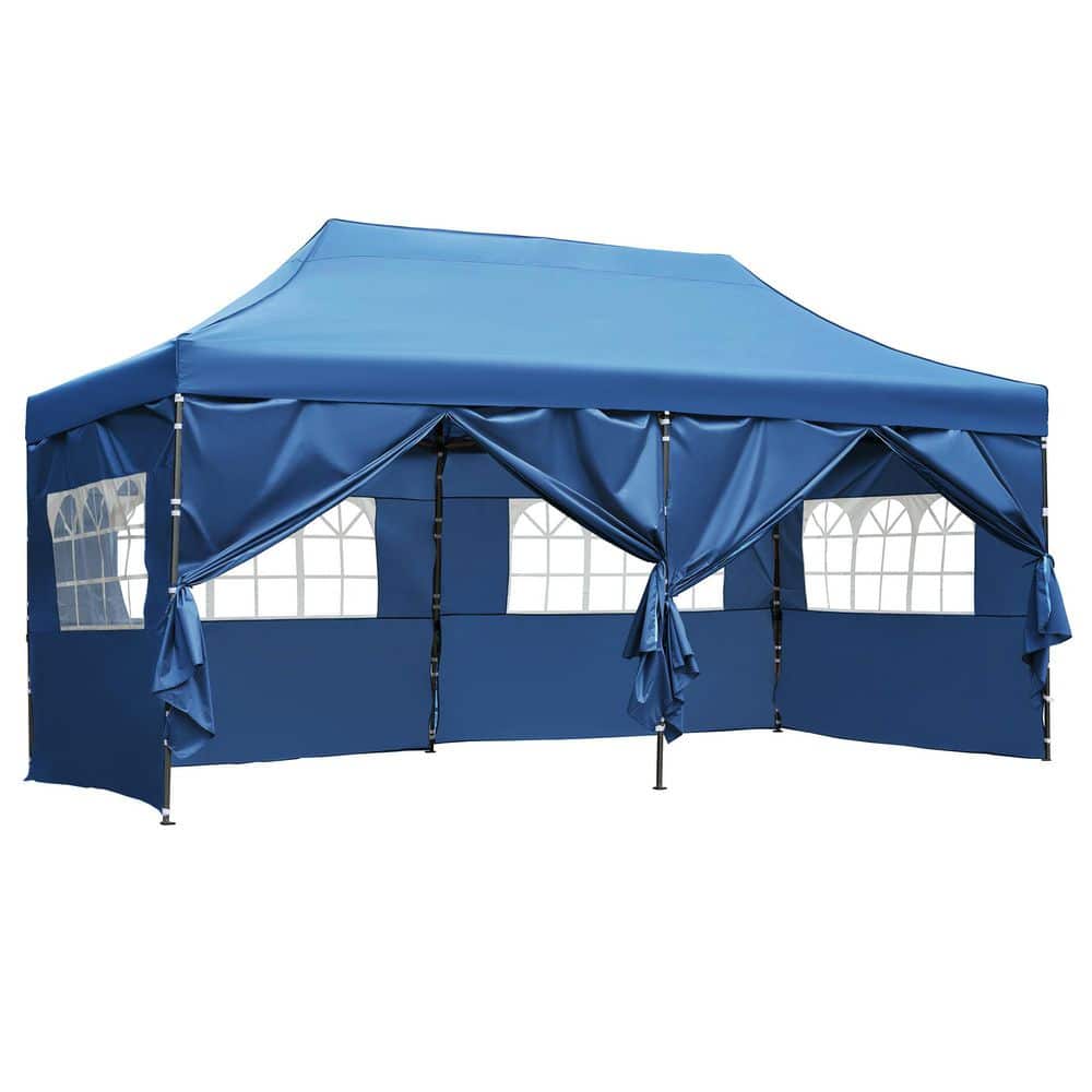 10 ft. x 20 ft. Blue Outdoor Pop Up Canopy Tent with 6-Sidewalls, 3-Height 