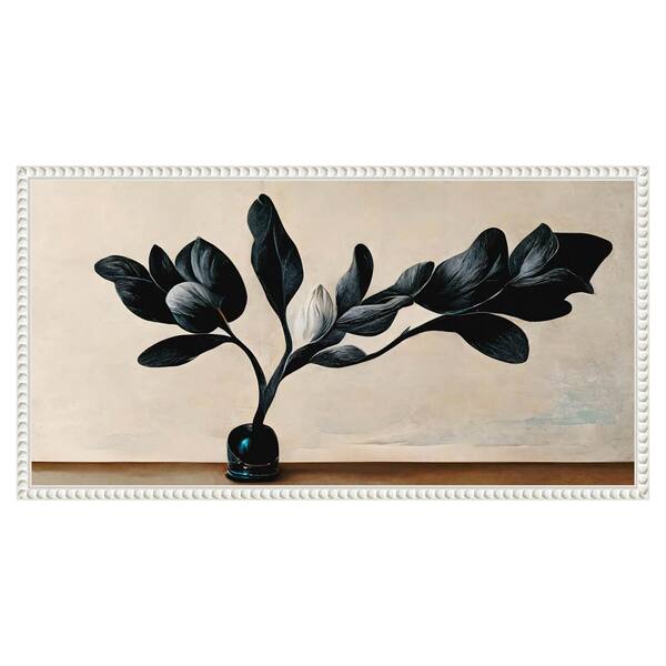 Amanti Art "Black Magnolia" by Treechild 1-Piece Floater Frame Giclee Nature Canvas Art Print 14 in. x 27 in.