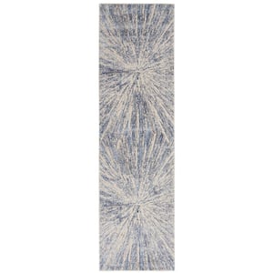 Silky Textures Blue/Grey 2 ft. x 8 ft. Abstract Contemporary Runner Area Rug