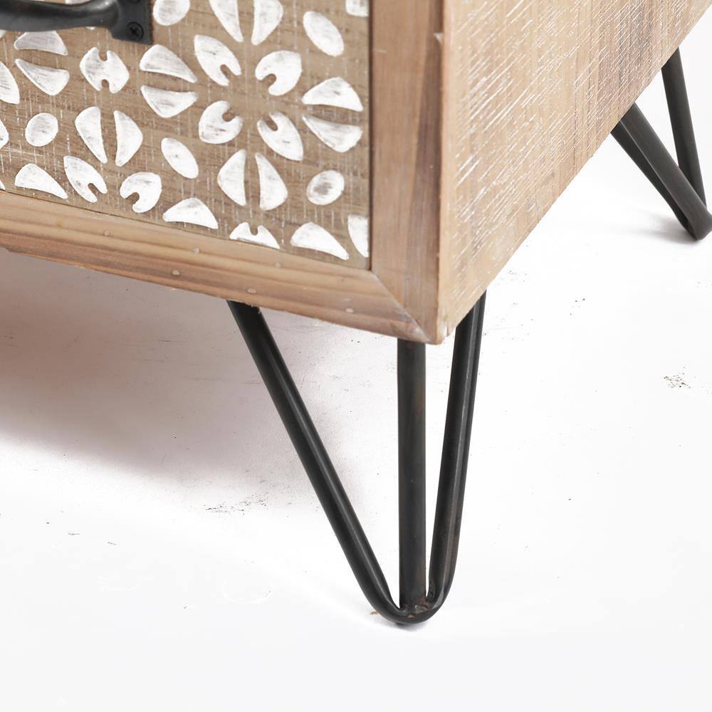 White Fir and Iron Mid-Century Bohemian Accent Cabinet