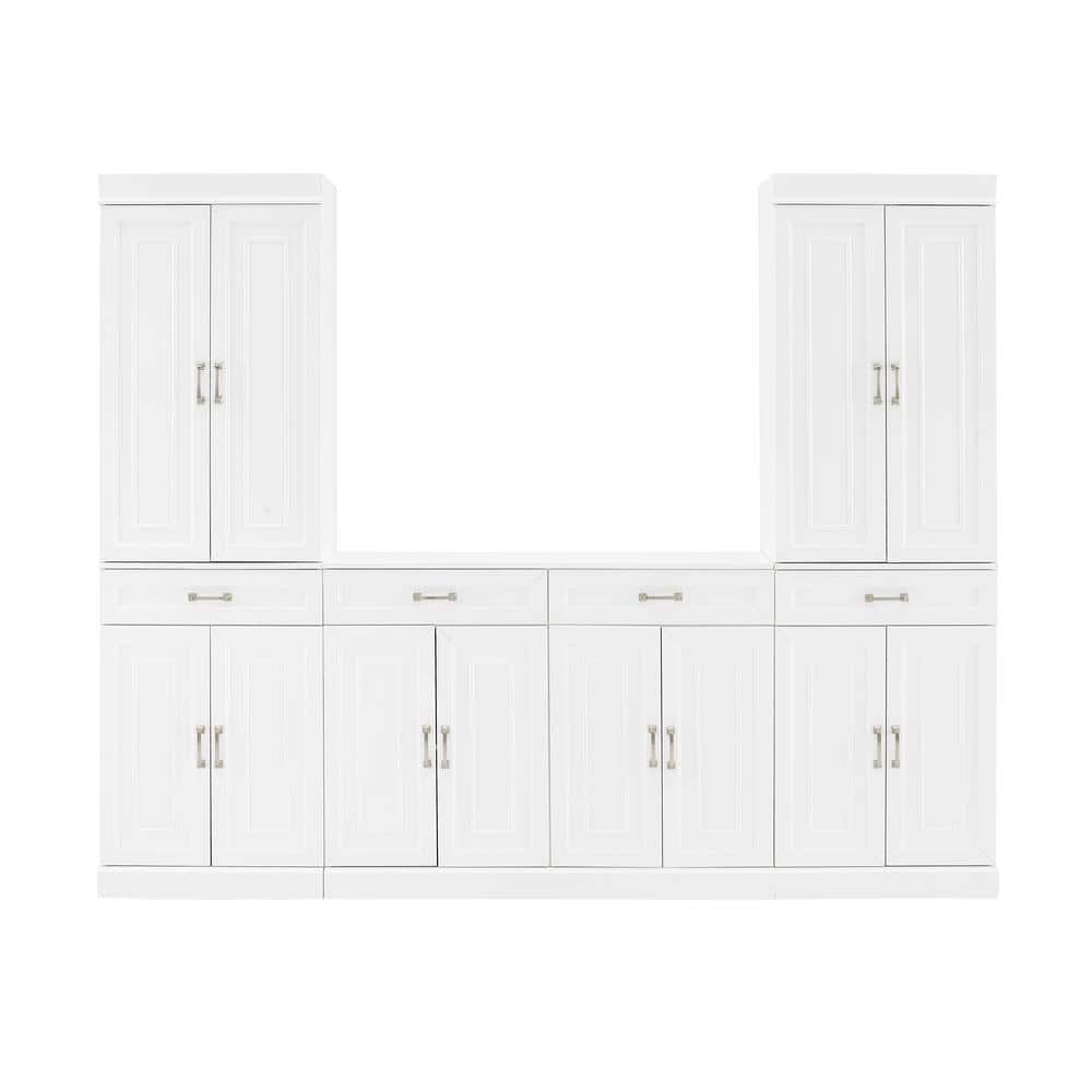 White 3-Piece Traditional Sideboard and Pantry Set with Adjustable Shelves