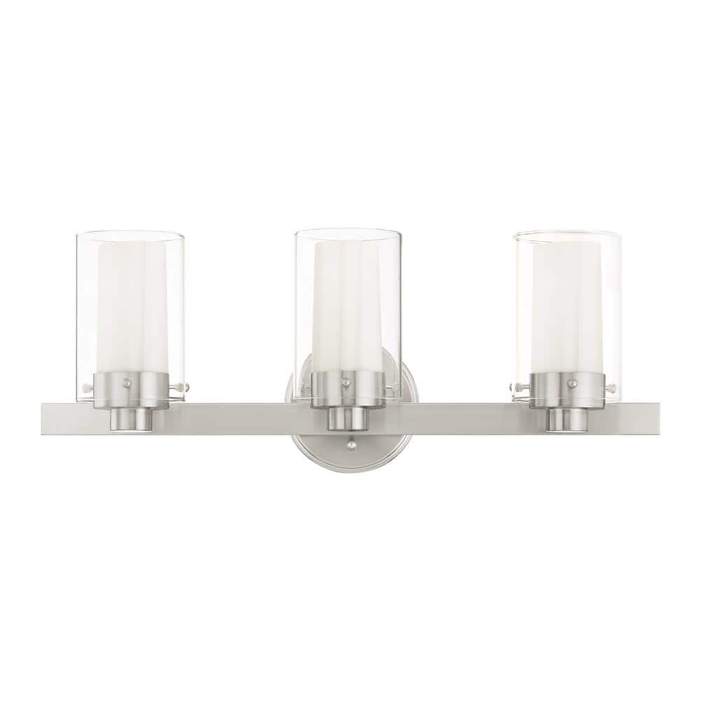 Manhattan 3-Light Brushed Nickel Vanity Fixture with Opal Glass