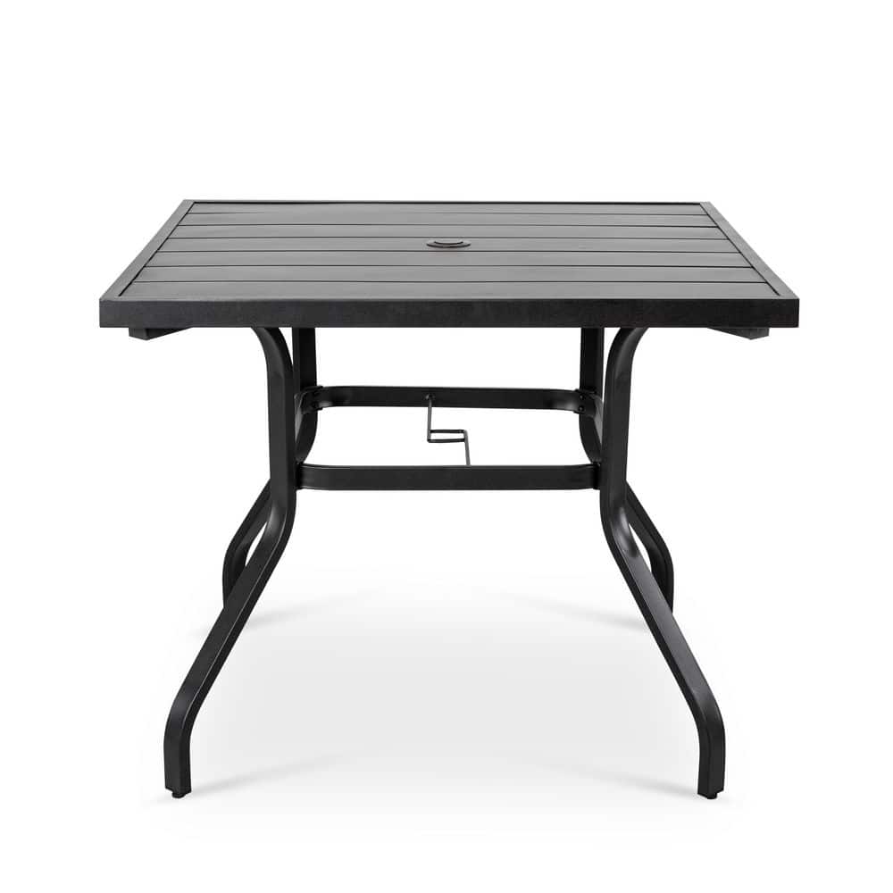 Modern Black Iron 5-Piece Outdoor Dining Set with Square Table