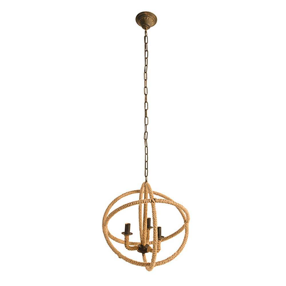 60-Watt 3-Light Beige Brown Farmhouse Chandelier Rope Chandelier Globe Light Fixture for Dining Living Room No Blub E12 price history on PriceWatchPro