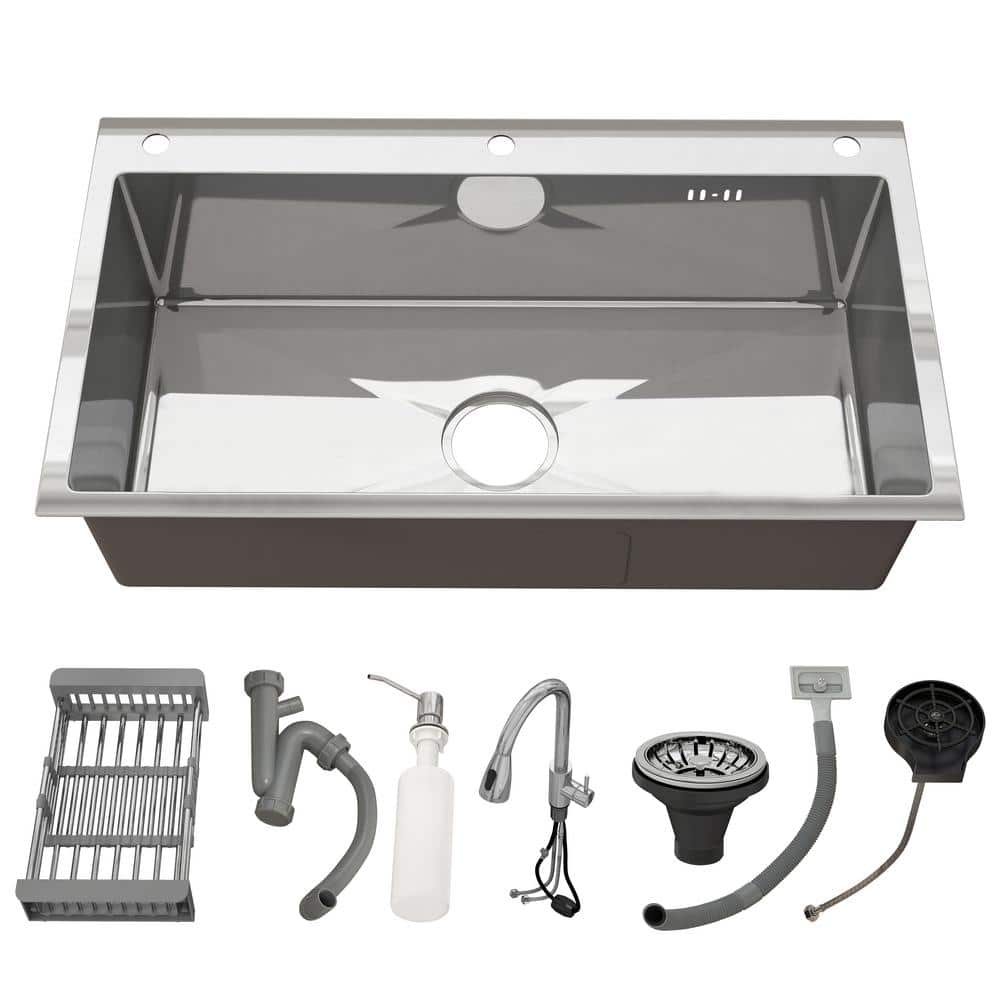 30 in. Drop-In/Undermount Single Bowl Sliver Stainless Steel Kitchen Sink w