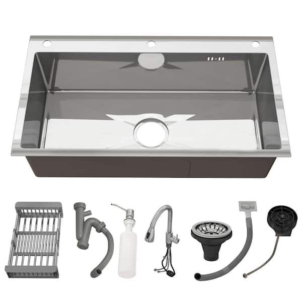 Unbranded 30 in. Drop-In/Undermount Single Bowl Sliver Stainless Steel Kitchen Sink with Faucet