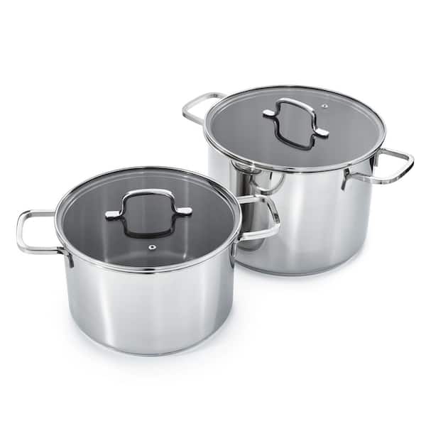 BergHOFF DiNA Helix 4-Piece Recycled 18/10 Stainless Steel Stockpot Set, Glass Lids