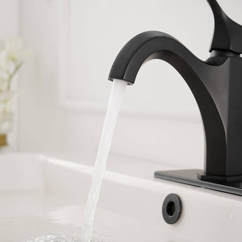 Matte Black Single-Handle Single-Hole Bathroom Faucet with Drain Assembly