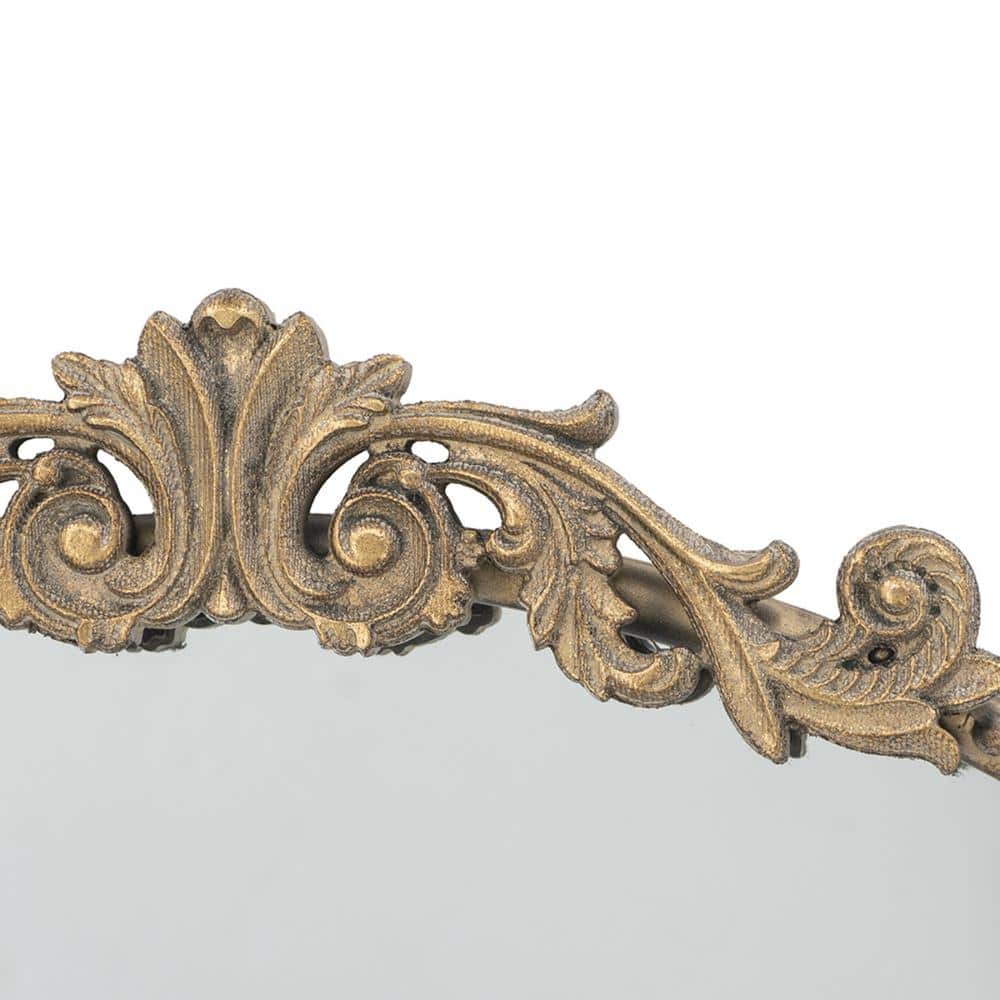Round Gold Baroque-Inspired Mirror with Silver Detailing