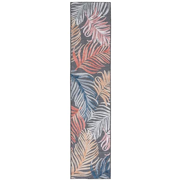 Cabana Black/Rust 2 ft. x 10 ft. High-Low Oversized Leaf Indoor/Outdoor Runner Rug