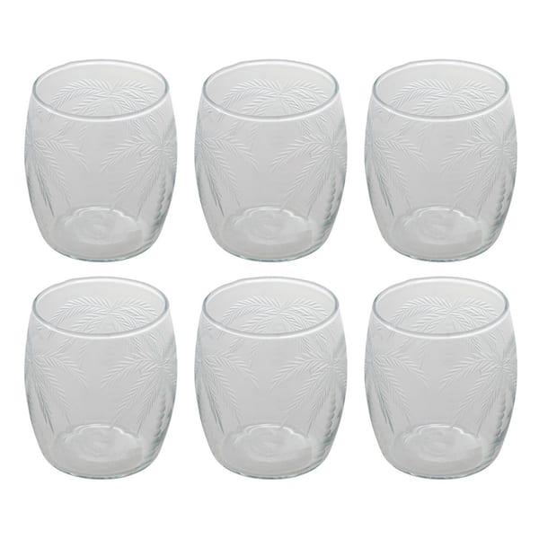 8 oz. Clear Etched Glass Drinking Glasses with Etched Palm Tree Design (set of 6)