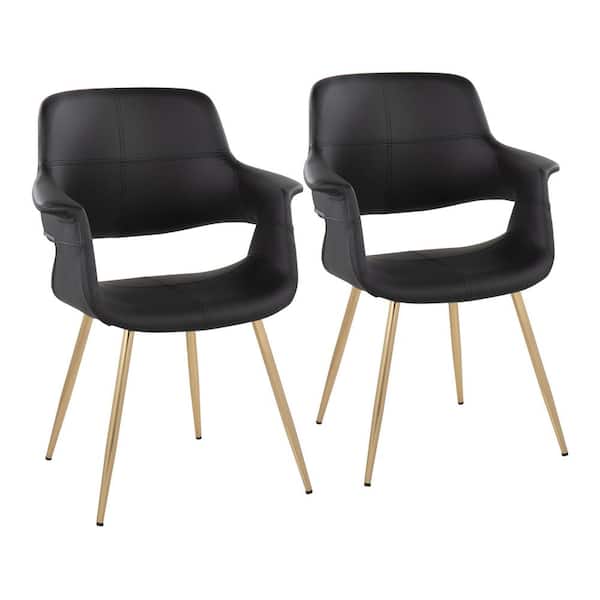 Lumisource Vintage Flair Black Faux Leather and Gold Metal Arm Chair (Set of 2)