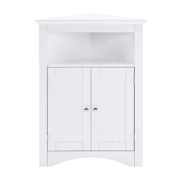 24 in. W x 12 in. D x 32 in. H White MDF Bathroom Corner Linen Cabinet with Adjustable Shelf and Open Storage