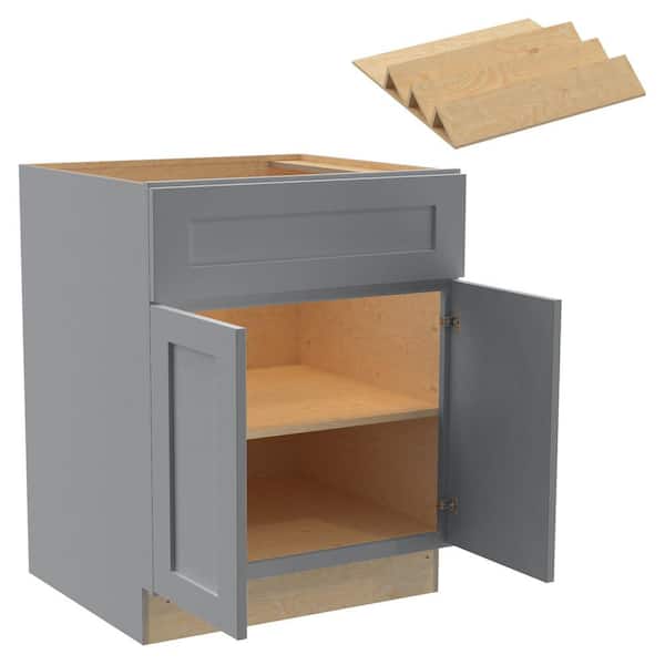 Home Decorators Collection Newport 27 in. W x 24 in. D x 34.5 in. H Assembled Plywood Base Kitchen Cabinet in Pearl Gray with Spice Soft Close