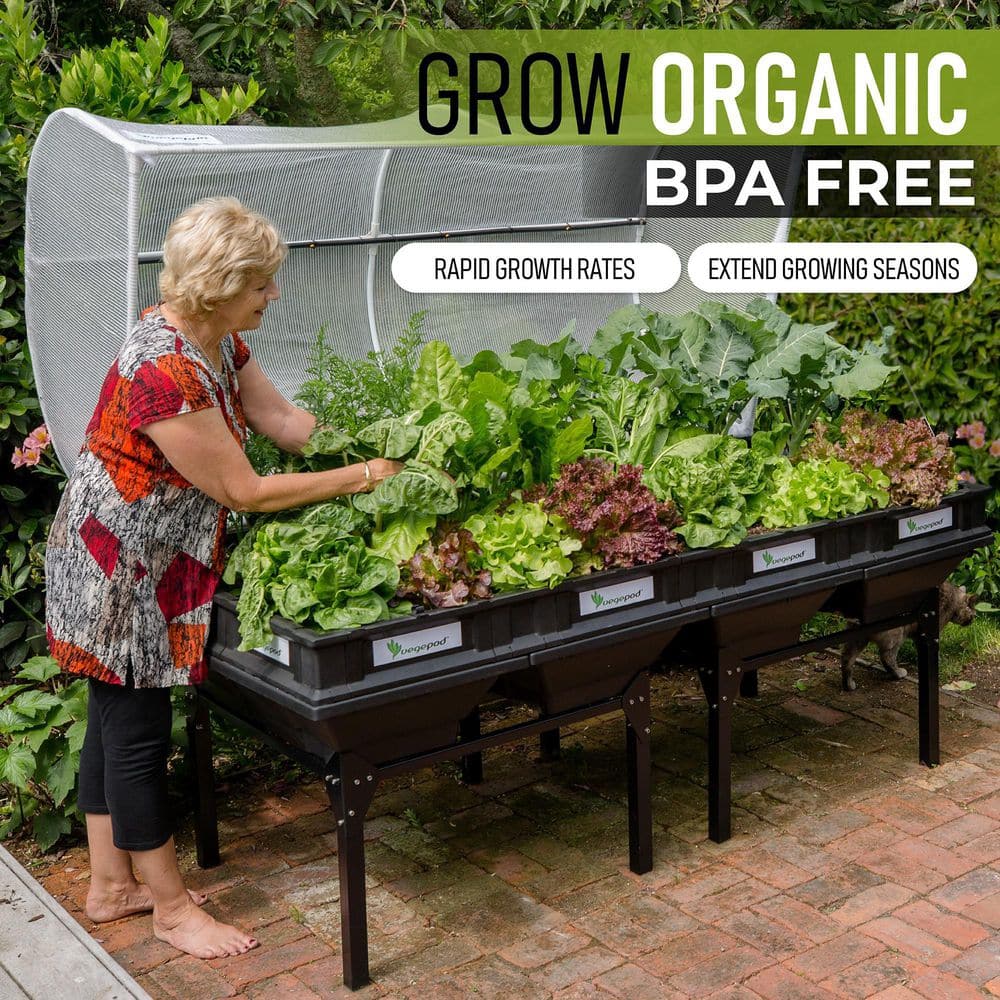 Large Black Self-Watering Raised Garden Bed with Protective Cover