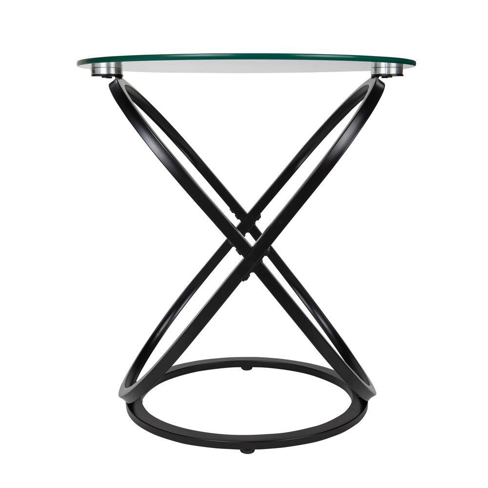 29" Round Black Metal and Glass End Table