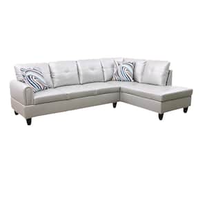 StarHomeLiving 25 in. W 2-piece Leather L Shaped Sectional Sofa in Silver