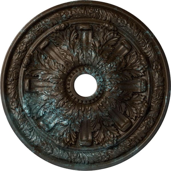 Ekena Millwork 3-1/4" x 30" x 30" Polyurethane Flagstone Ceiling Medallion, Hand-Painted Bronze Blue Patina