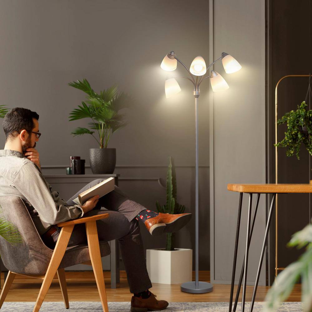 Medusa 74" Adjustable Multi-Head LED Floor Lamp with Color Shades