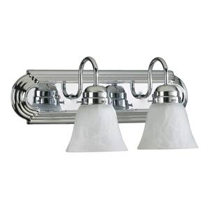 Traditional 18 in. W 2-Lights Chrome Vanity Light with Faux Alabaster
