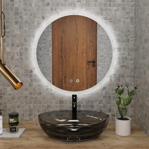 LENTO 20 in. W x 20 in. H Round LED Dimmable Lighted Frameless Wall Mount Anti-Fog Bathroom Vanity Mirror
