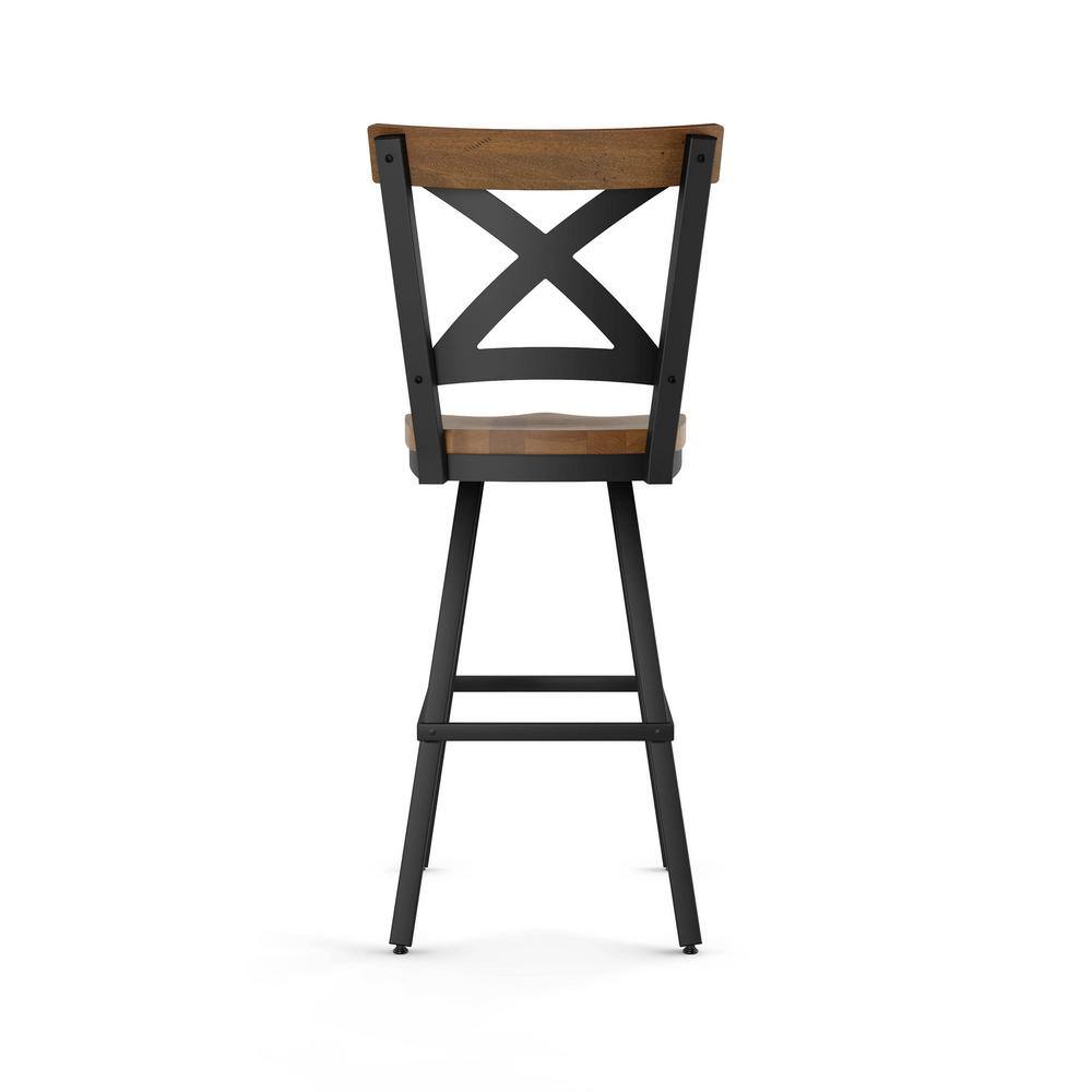 Jasper 26" Light Brown Wood and Black Metal Swivel Counter Stool