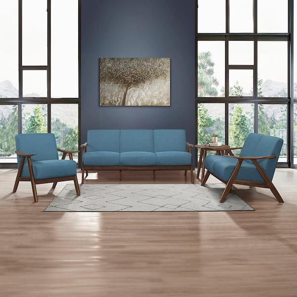 Lazzara Ocala Blue Fabric Upholstery Solid Wood Frame Accent Chair