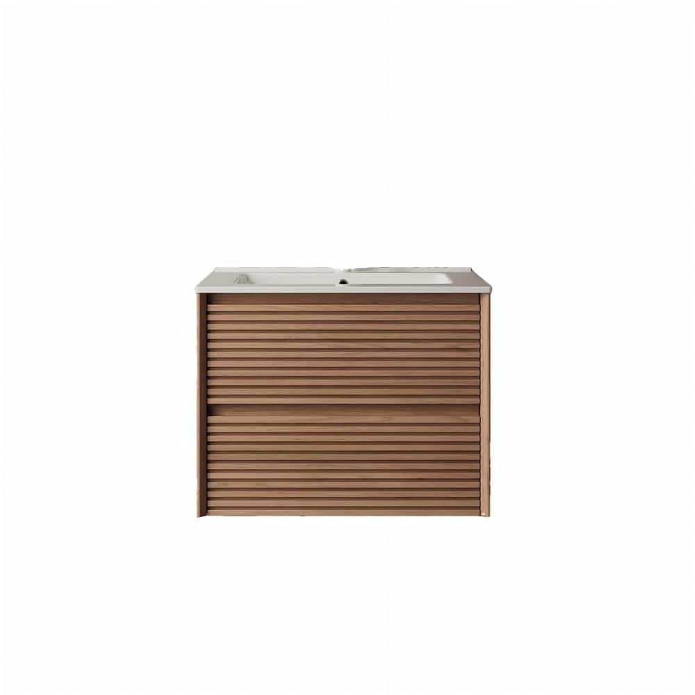 24in Single Sink Wall-Mounted Floating Plywood Bath Vanity in Natural Walnut with White Ceramic Basin Top price history on PriceWatchPro