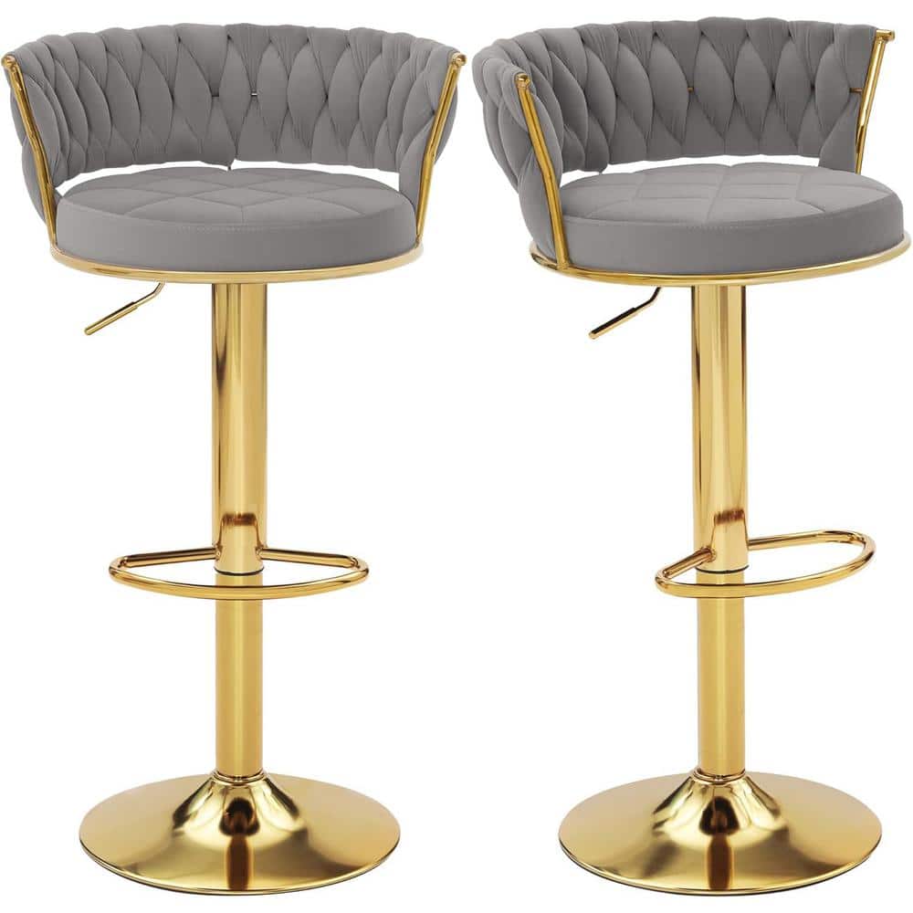 VECELO Bar Stools 25.59 in. Adjustable Light Gray Low Back
