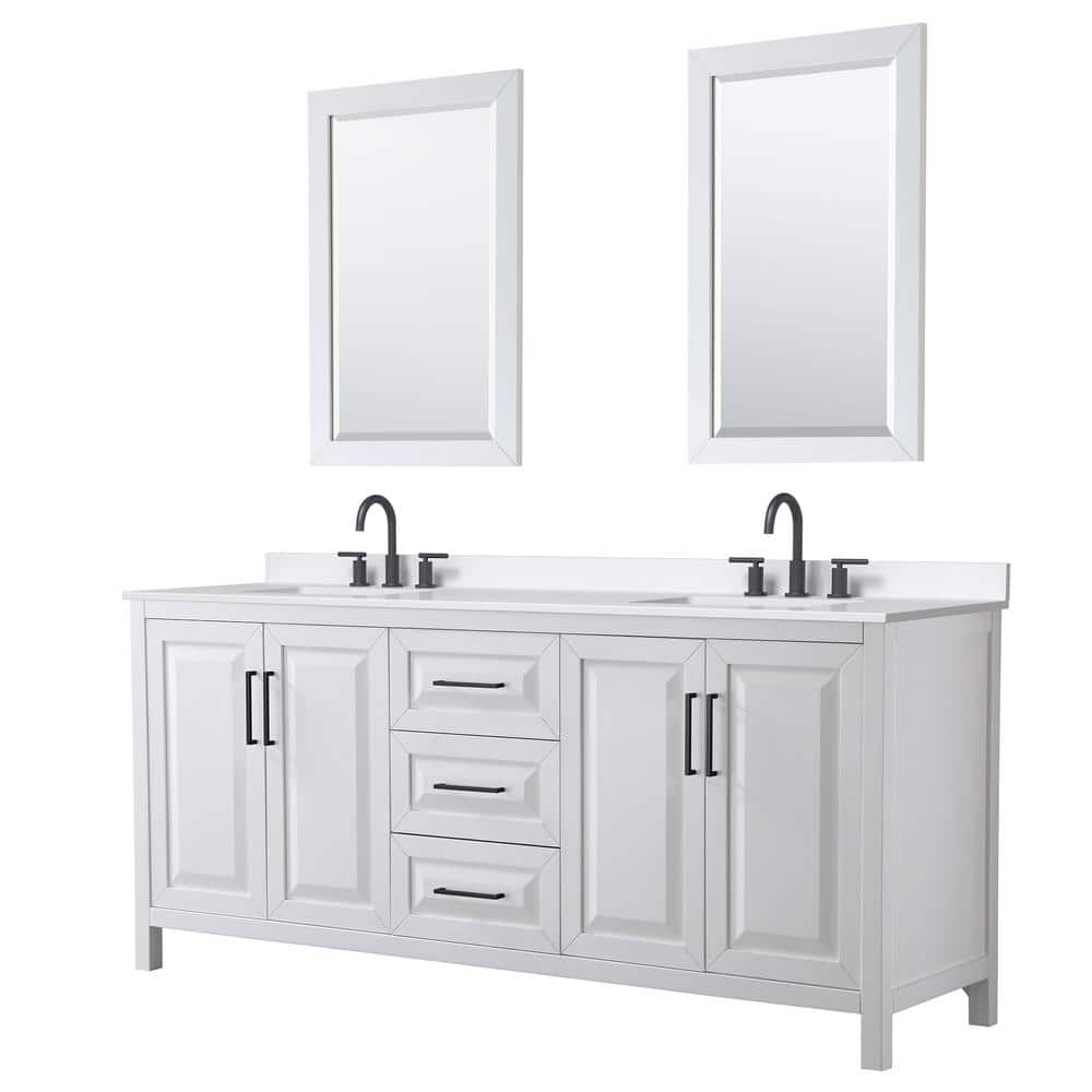 Daria 80 in. W x 22 in. D x 35.75 in. H Double Bath Vanity in White with White Quartz Top and 24 in. Mirrors price history on PriceWatchPro