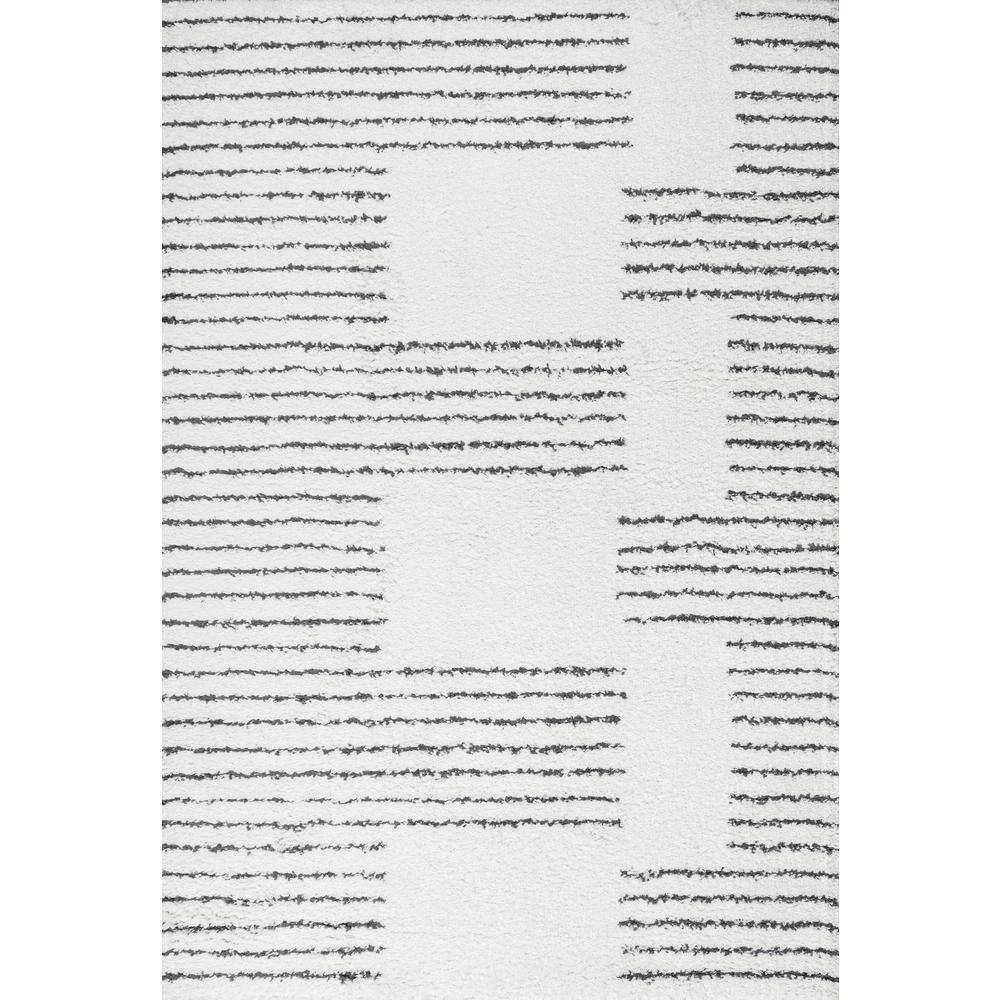 Ivory and Black Stripe Shag Area Rug 4' x 6'