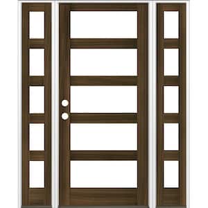 70 in. x 96 in. Modern Hemlock Right-Hand/Inswing 5-Lite Clear Glass Black Stain Wood Prehung Front Door w/Sidelites