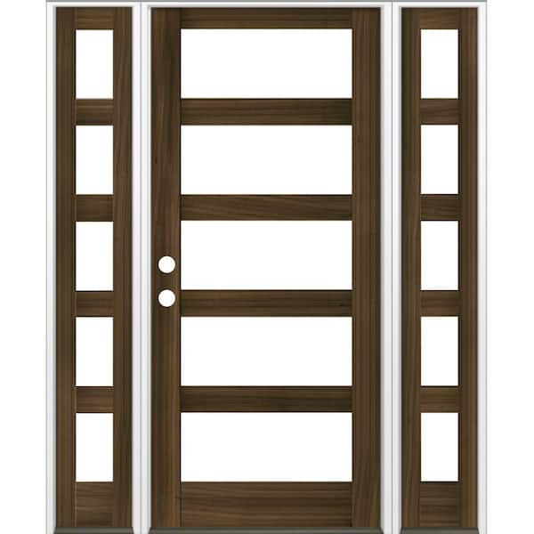 Krosswood Doors 70 in. x 96 in. Modern Hemlock Right-Hand/Inswing 5-Lite Clear Glass Black Stain Wood Prehung Front Door w/Sidelites