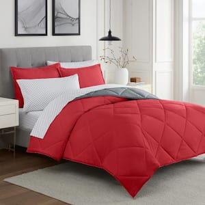 Sleep Solutions Jerry 7-Piece Red/Grey Solid Polyester Queen Bed in a Bag