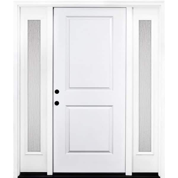 Steves & Sons 72 in. x 80 in. Element Series 2-Panel RHIS Primed White Steel Prehung Front Door w/ Double 16 in. Rain Glass Sidelites