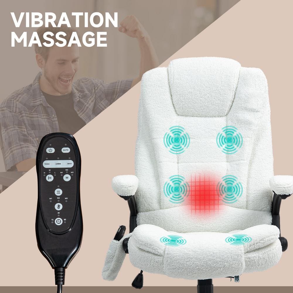 White High Back Swivel Executive Chair with Massage and Heat
