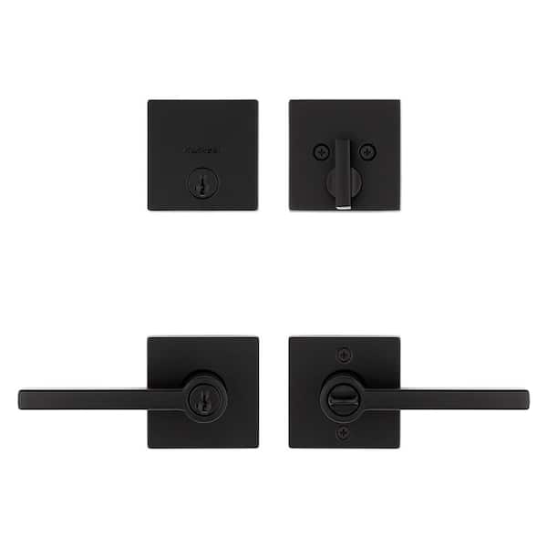 Kwikset Halifax Matte Black Entry Door Handle with Single Cylinder