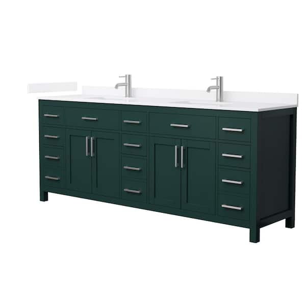 Wyndham Collection Beckett 84 in. Double Freestanding Green Bath Vanity with White Quartz Top (Assembled)