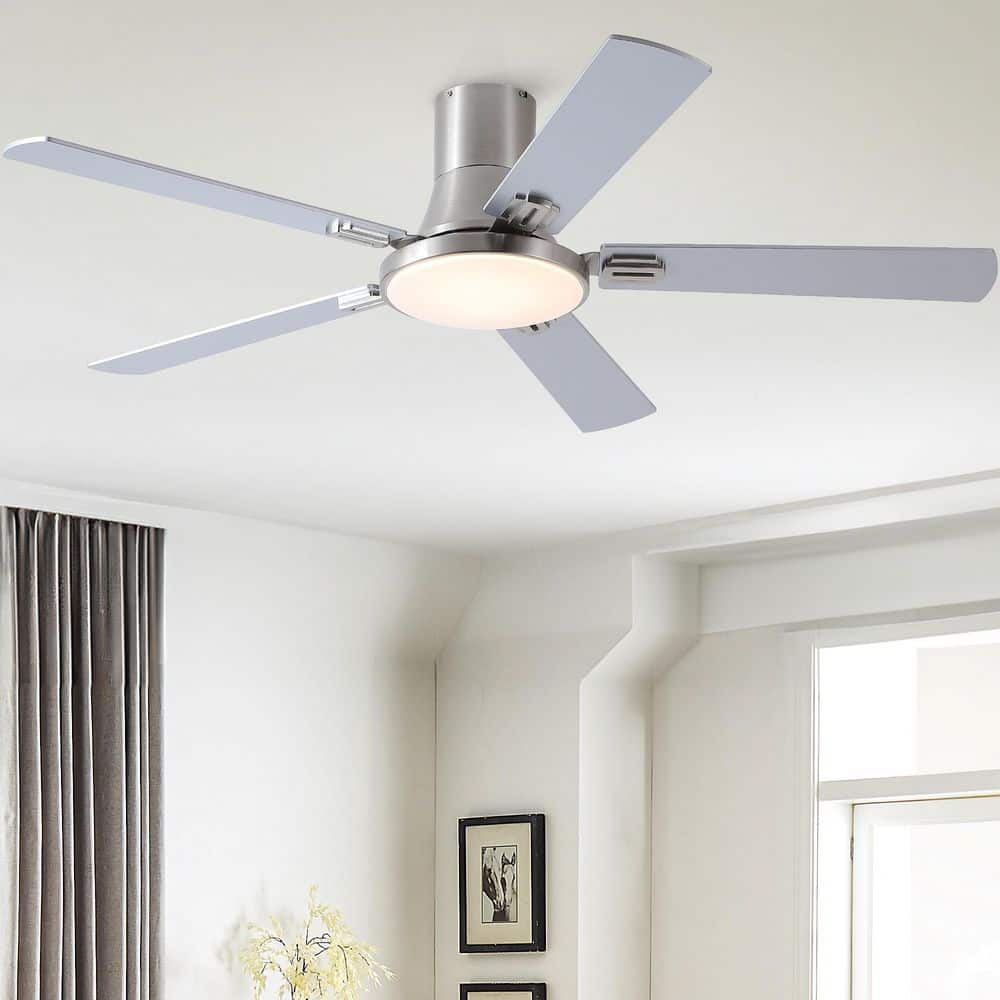 Hushine 52 in. Indoor Nickel Flush Mount Standard Ceiling Fan with Light, Reversible Blades and Remote Control Included price history on PriceWatchPro