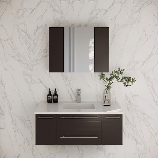 Fresca Lucera 42 in. Single Sink Wall Mount Espresso Bath Vanity with White Quartz Top, Undermount Sink and Medicine Cabinet