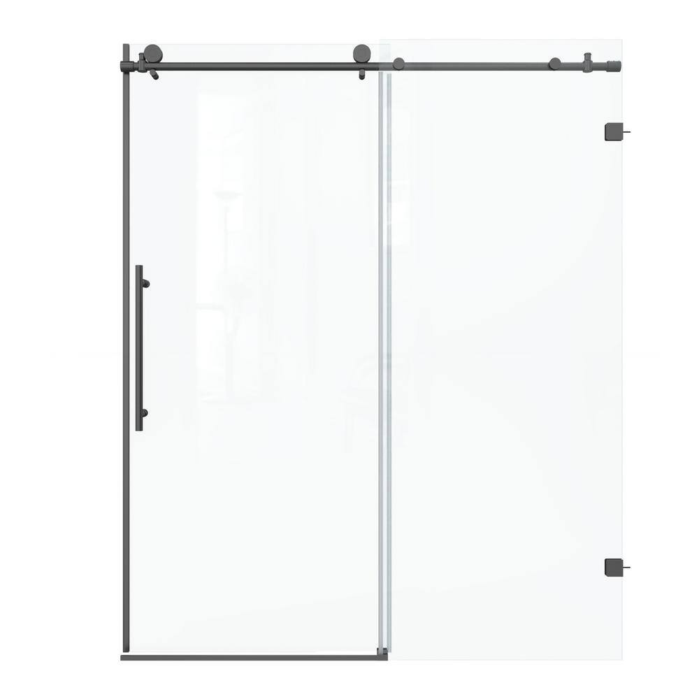 60 in. W x 74 in. H Sliding Frameless Shower Door in Matte Black with Clear