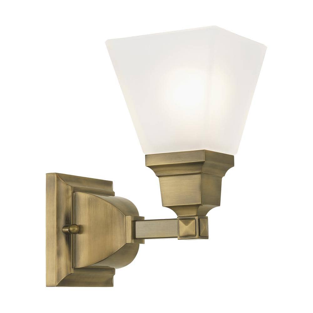 Antique Brass Wall Sconce with Satin Glass Shade