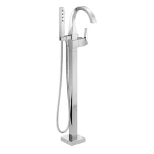 Trillian 1-Handle Floor-Mount Tub Filler Trim Kit with Hand Shower in Lumicoat Chrome (Valve Not Included)