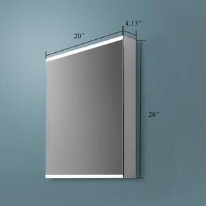 20 in. W x 26 in. H Rectangular Gray Aluminum Recessed/Surface Mount Medicine Cabinet with Mirror and LED Light