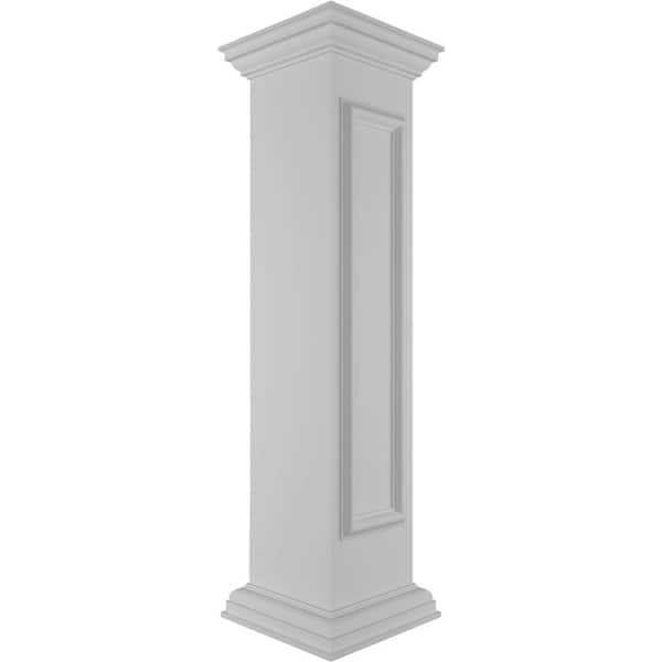 Ekena Millwork Corner 48 in. x 10 in. White Box Newel Post with Panel, Peaked Capital and Base Trim (Installation Kit Included)