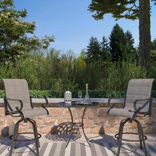 Boyel Living Black Aluminum Swivel Outdoor Dining Chair in Gray (2-Pack)