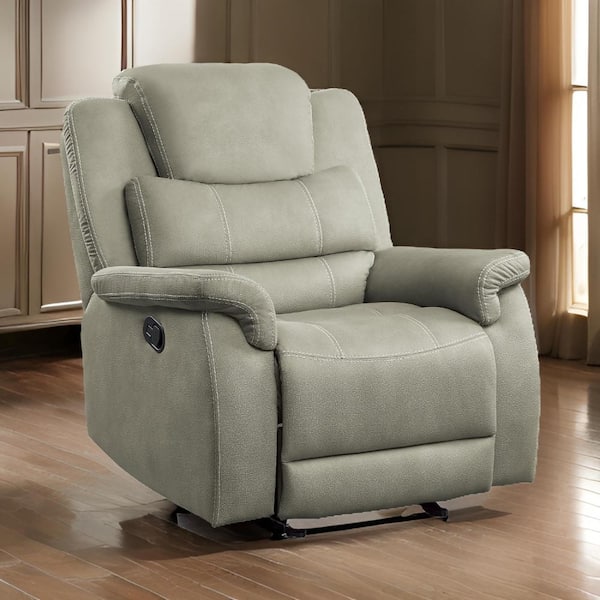 Benjara Gray Microfiber Manual Glider Recliner with Solid Wood