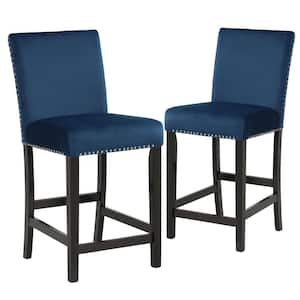 New Classic Furniture Celeste 26 in. Blue Solid Wood Counter Chair with Velvet Seat (Set of 2)